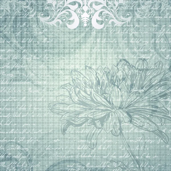 Grungy fondo azul claro con flor — Vector de stock