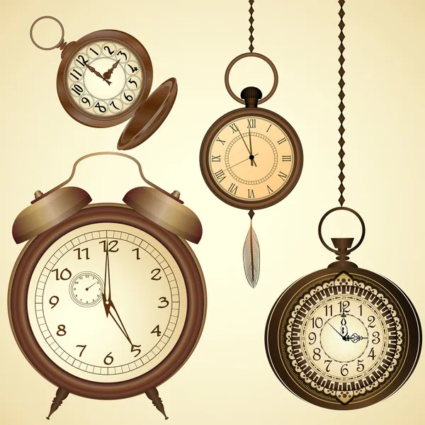 Reihe von Oldtimer-Uhren — Stockvektor