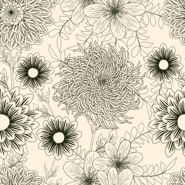 Seamless background with garden flowers clipart