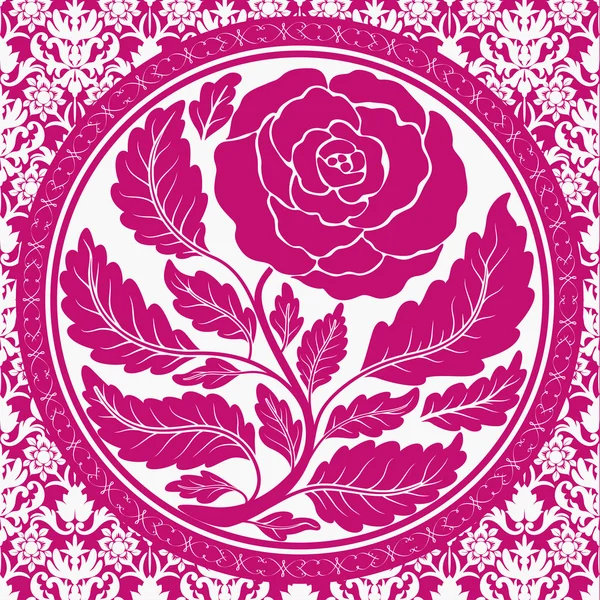 Roze vintage rose in ronde frame — Stockvector