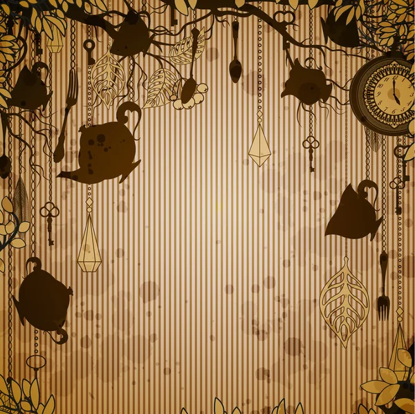 Fondo de bronce abstracto con tema de fiesta de té — Archivo Imágenes Vectoriales