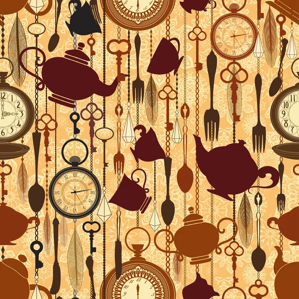 Vintage seamless tea time pattern — Stock Vector