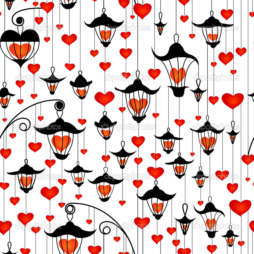 Seamless wallpaper with lanterns and heart for Valentine's day