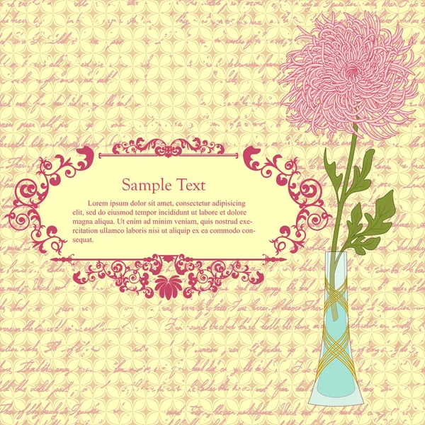 Achtergrond met chrysant in vaas en vintage frame — Stockvector