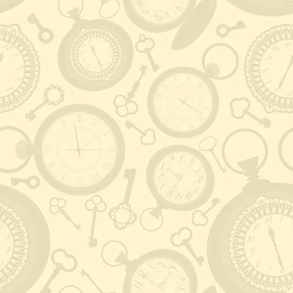 時計とキー ヴィンテージのシームレスなパターン — ストックベクタ