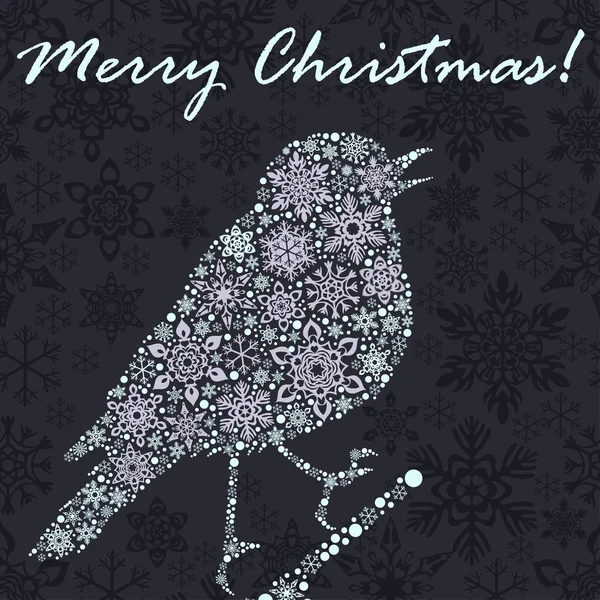 Weihnachten Hintergrund mit Vogel aus Schneeflocken — Stockvektor