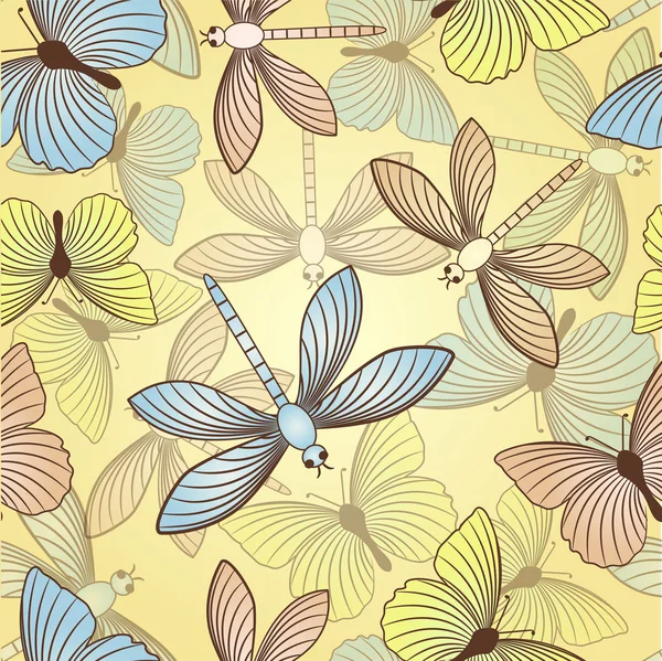 Seamless background with butterflies and dragonflies — Stock Vector