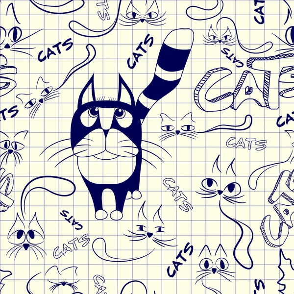 Padrão sem costura com gatos doodle — Vetor de Stock