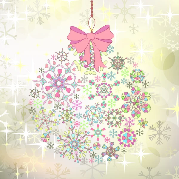 Tarjeta de Navidad con bola de copos de nieve estilizados coloridos — Vector de stock