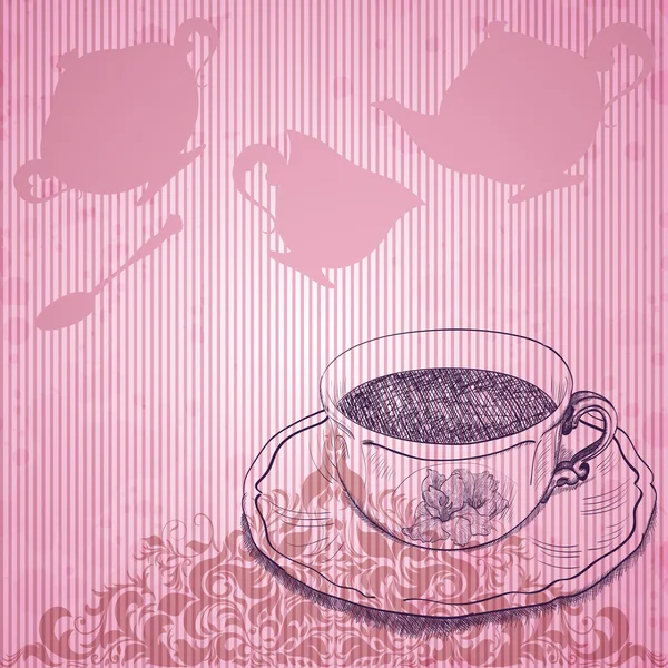 Vintage background with tea cup — Stock Vector