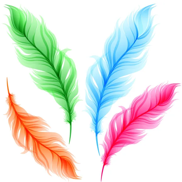 Набор красочных прозрачных перьев — стоковый вектор