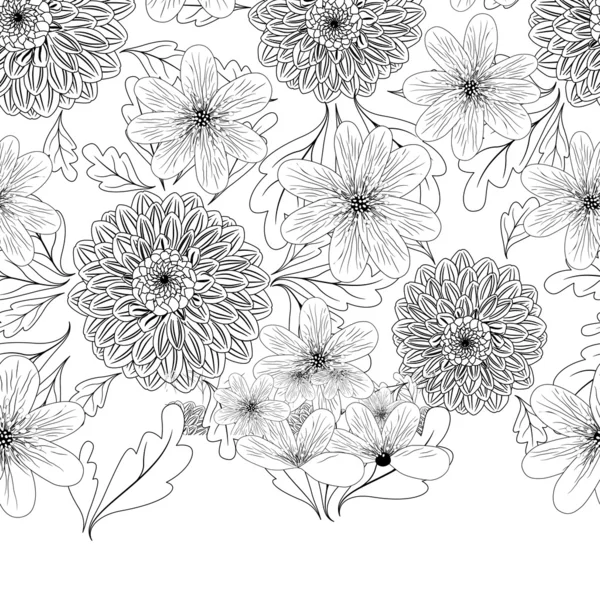 无缝模式与大丽花鲜花ダリアの花を持つシームレスなパターン — 图库矢量图片