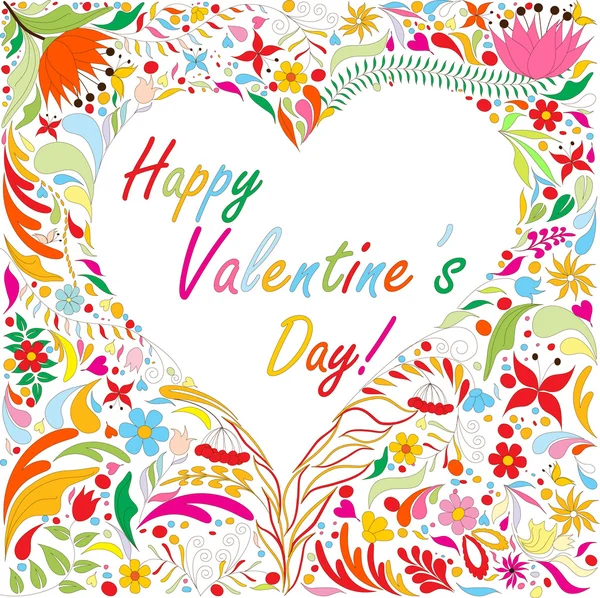 Valentine's card with bright doodle floral pattern — Stock Vector