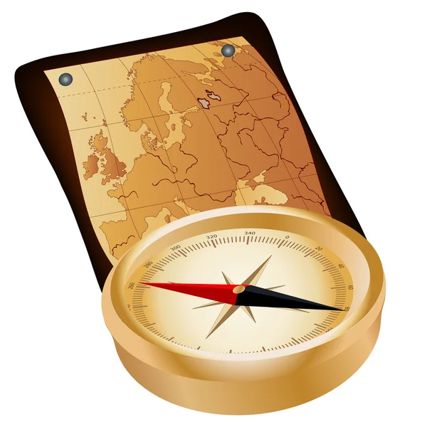 Antiker Kompass und Landkarte — Stockvektor