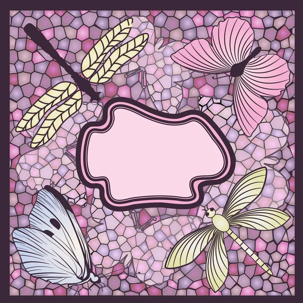 Cartão mosaico com borboletas e libélulas — Vetor de Stock