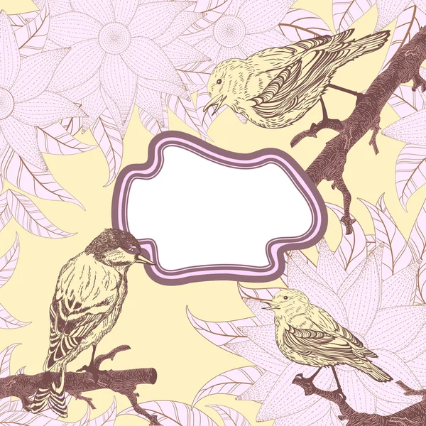 鳥と花を持つヴィンテージのカード — ストックベクタ