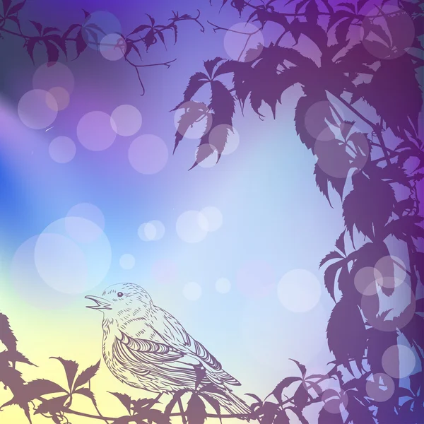 Twilight background with ivy and a bird — Stock Vector