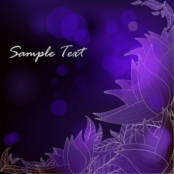 Fond vectoriel bleu profond avec des fleurs stylisées violettes — Image vectorielle