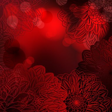 stilize dahlia çiçekler ile koyu kırmızı vektör arka plan