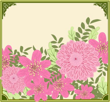 Retro yaz kartı ile bahçe çiçekleri