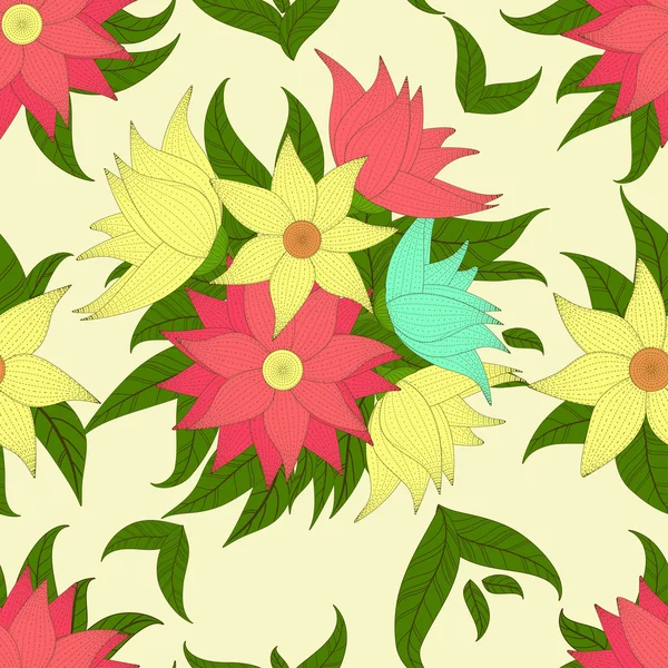 Retro naadloze patroon met kleurrijke bloemen — Stockvector