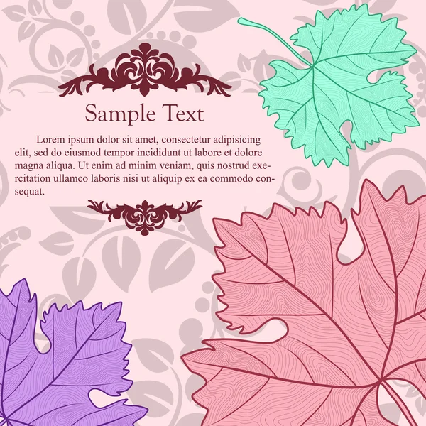 Carte rétro avec feuilles de raisin — Image vectorielle