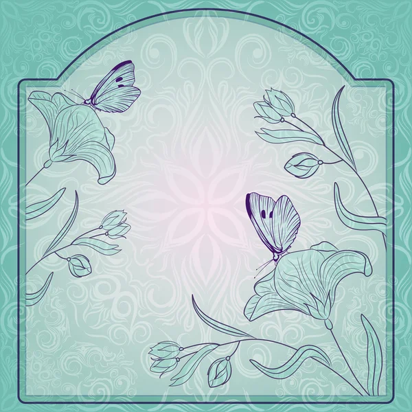 Marco vectorial adornado con flores y mariposa — Vector de stock