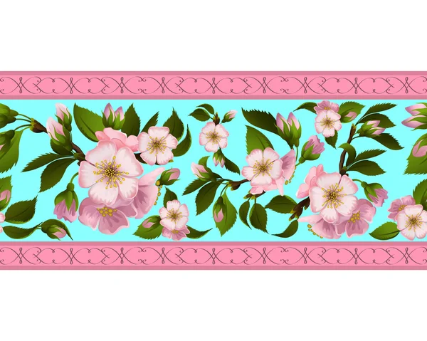 Bordure sans couture avec fleurs de pommier — Image vectorielle