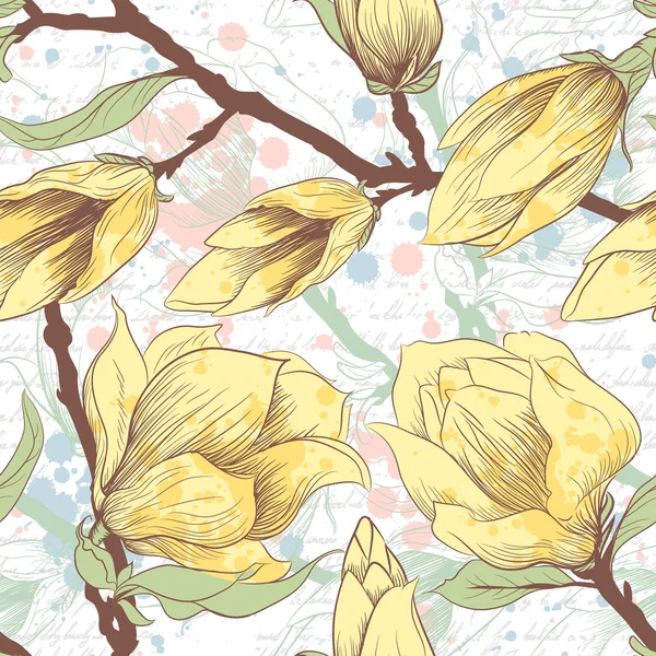マグノリアの花を持つヴィンテージのシームレスなパターン — ストックベクタ