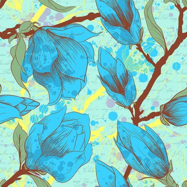 マグノリアの花を持つヴィンテージのシームレスなパターン — ストックベクタ