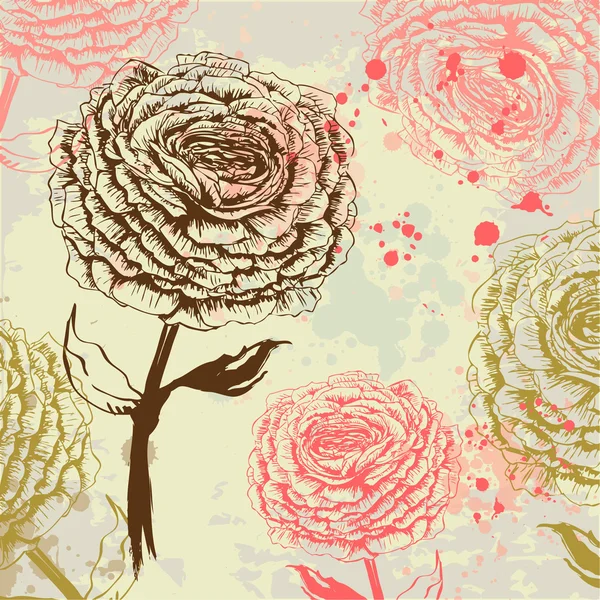 Fond rétro avec des roses — Image vectorielle