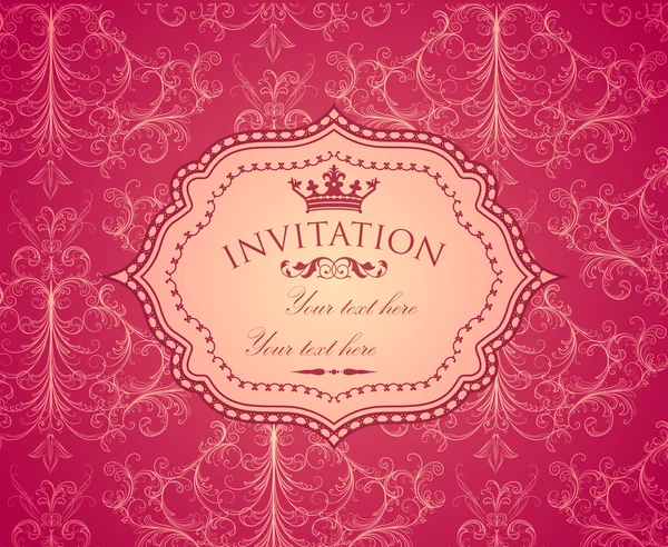 Invitation vintage vectorielle avec motif damassé sans couture — Image vectorielle