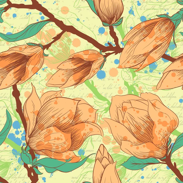 Patrón inconsútil vintage con flores de magnolia — Archivo Imágenes Vectoriales