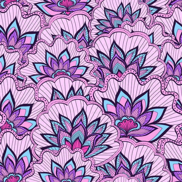 Patrón de primavera con flores dibujadas a mano violeta — Vector de stock