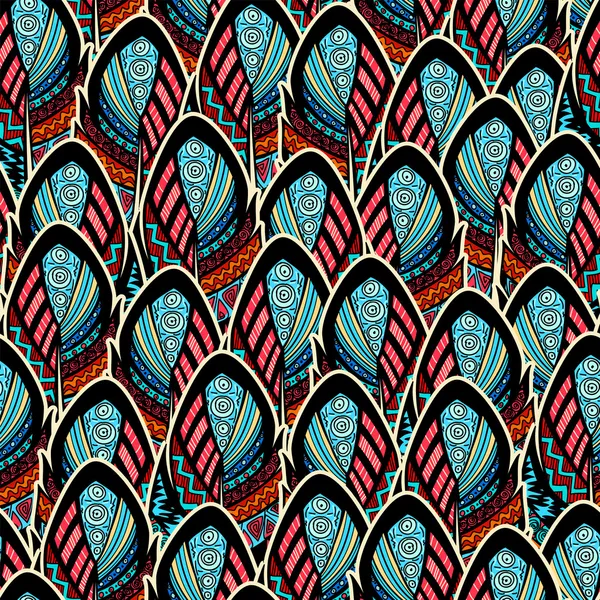 Бесшовный рисунок с украшенными перьями — стоковый вектор