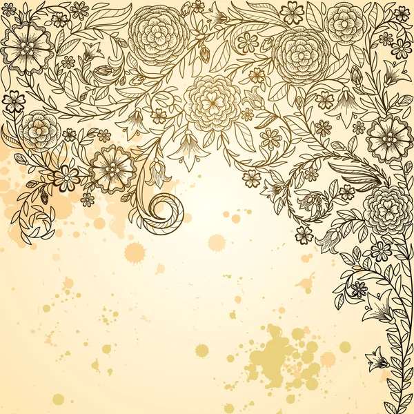 Vintage grungy background with doodle flowers — Stock Vector