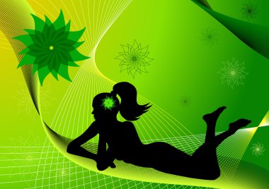 yeşil zemin üzerine döşeme kız siluet