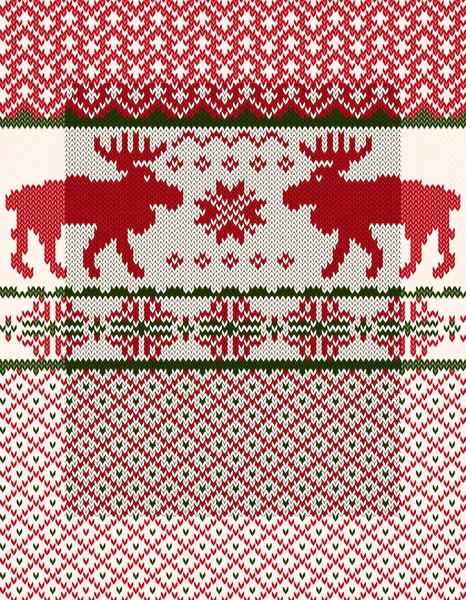 スノーフレークとクリスマス鹿ニットの背景 — ストックベクタ