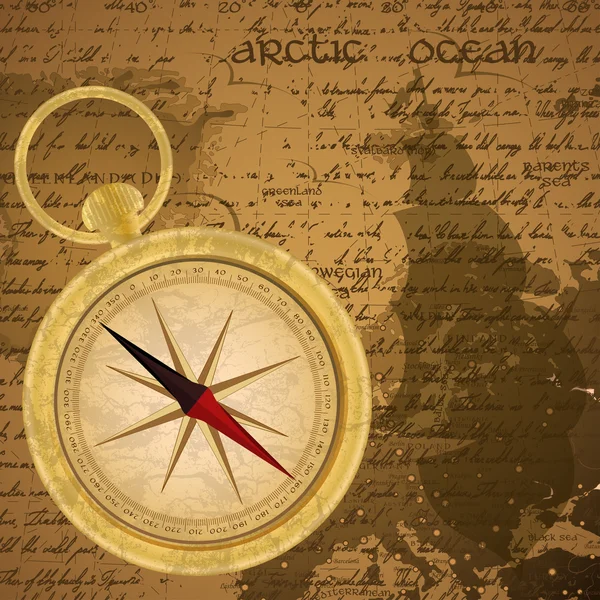 Antik Denizci arka plan aşınmış eski harita ve Altın Pusula ile