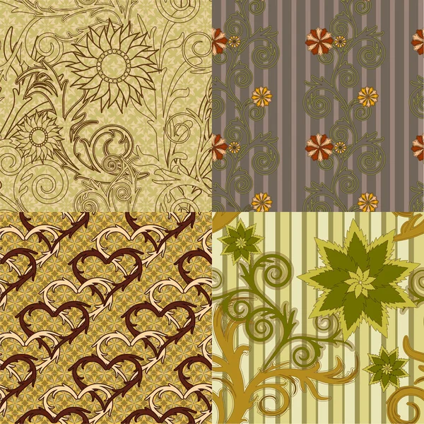 Set di ornamenti vettoriali floreali senza cuciture — Vettoriale Stock