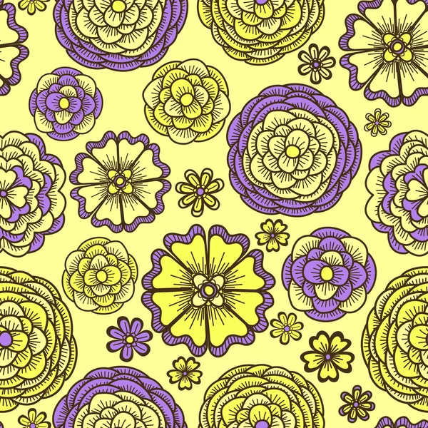 Απρόσκοπτη μοτίβο με λουλούδια doodle — Διανυσματικό Αρχείο