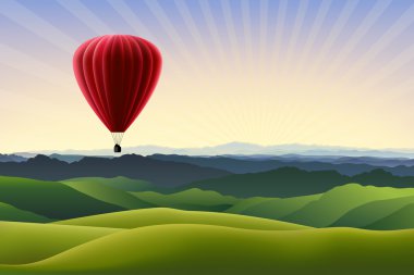 dağ manzarası ile kırmızı hava balonu