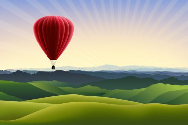 dağ manzarası ile kırmızı hava balonu