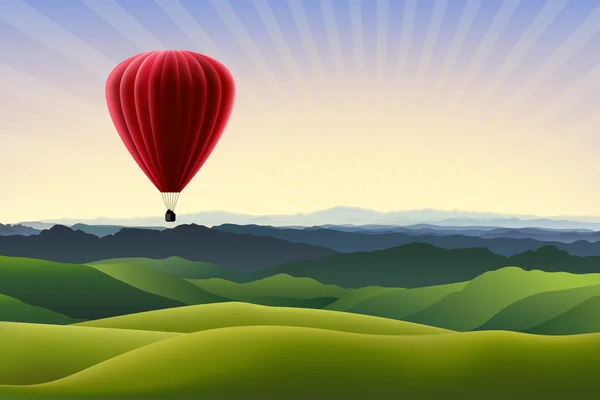 Paysage de montagne avec ballon à air rouge — Image vectorielle