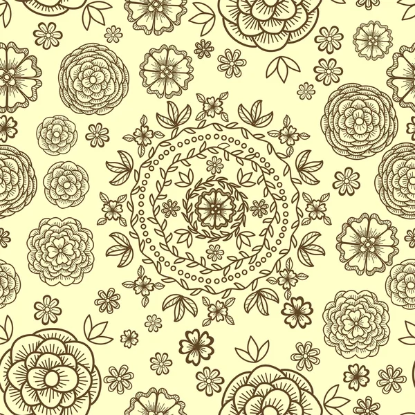 Modèle sans couture avec des fleurs doodle — Image vectorielle