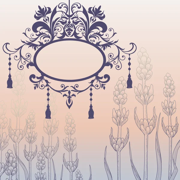 Vintage vector background with ornate frame and flowers — Stock Vector