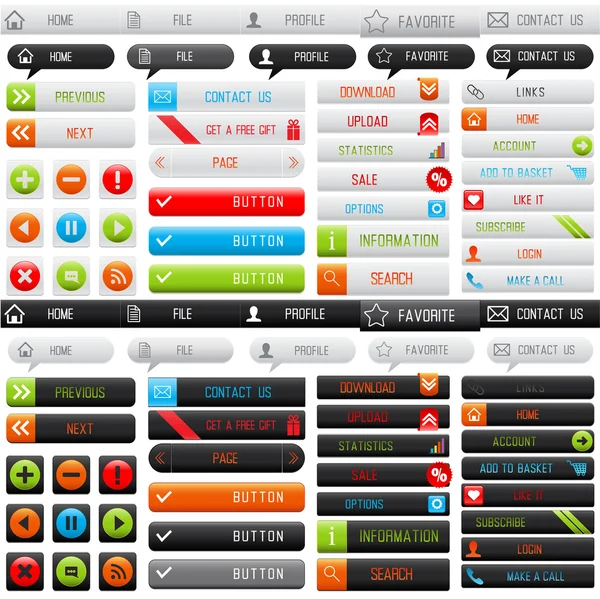 Collection of clean web buttons for your site, dark and light variants — Stock Vector