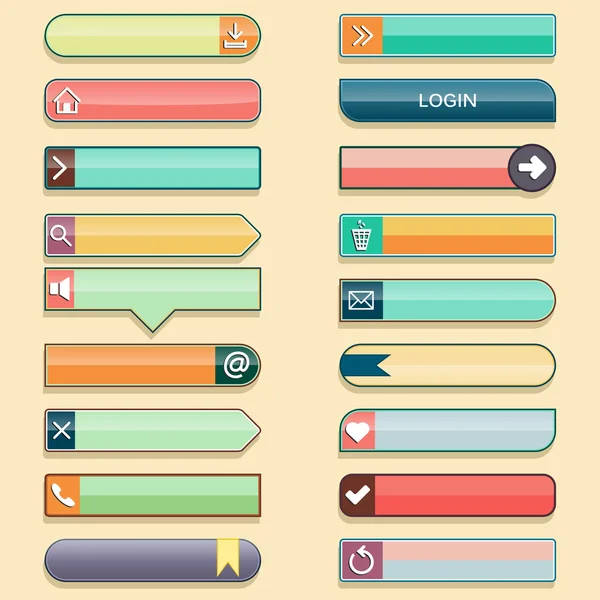 Uppsättning web knappar med utrymme för text i retrostil — Stock vektor