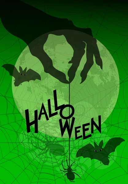 Halloween fundo com bruxas mão e aranha — Vetor de Stock