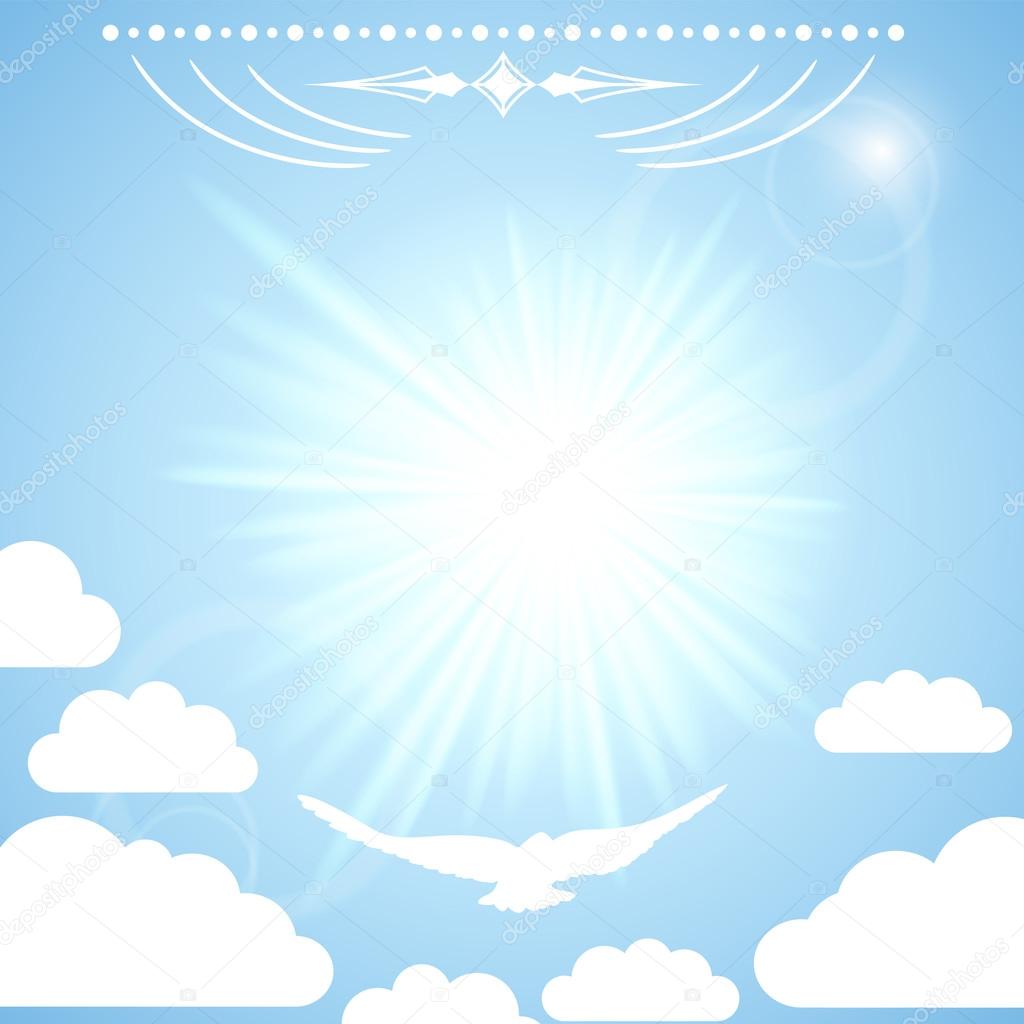 Vector background with the sun in the blue sky